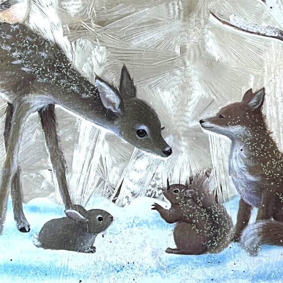Christmas Forest Bambi and Friends Large Glass Ornament Stunning! - Picture 2 of 4